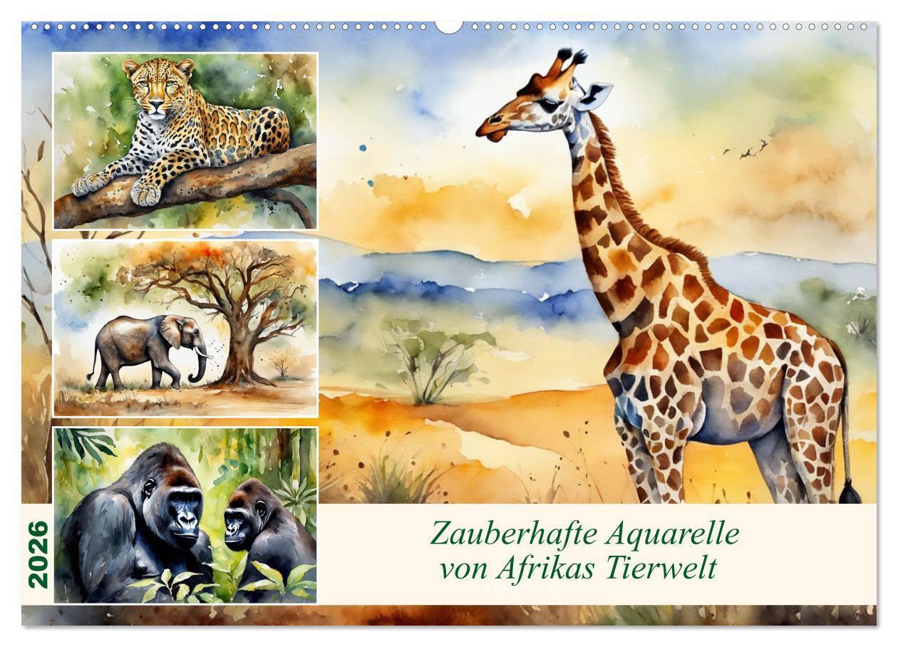 Zauberhafte Aquarelle von Afrikas Tierwelt (Wandkalender 2026 DIN A2 quer) CALVENDO Monatskalender