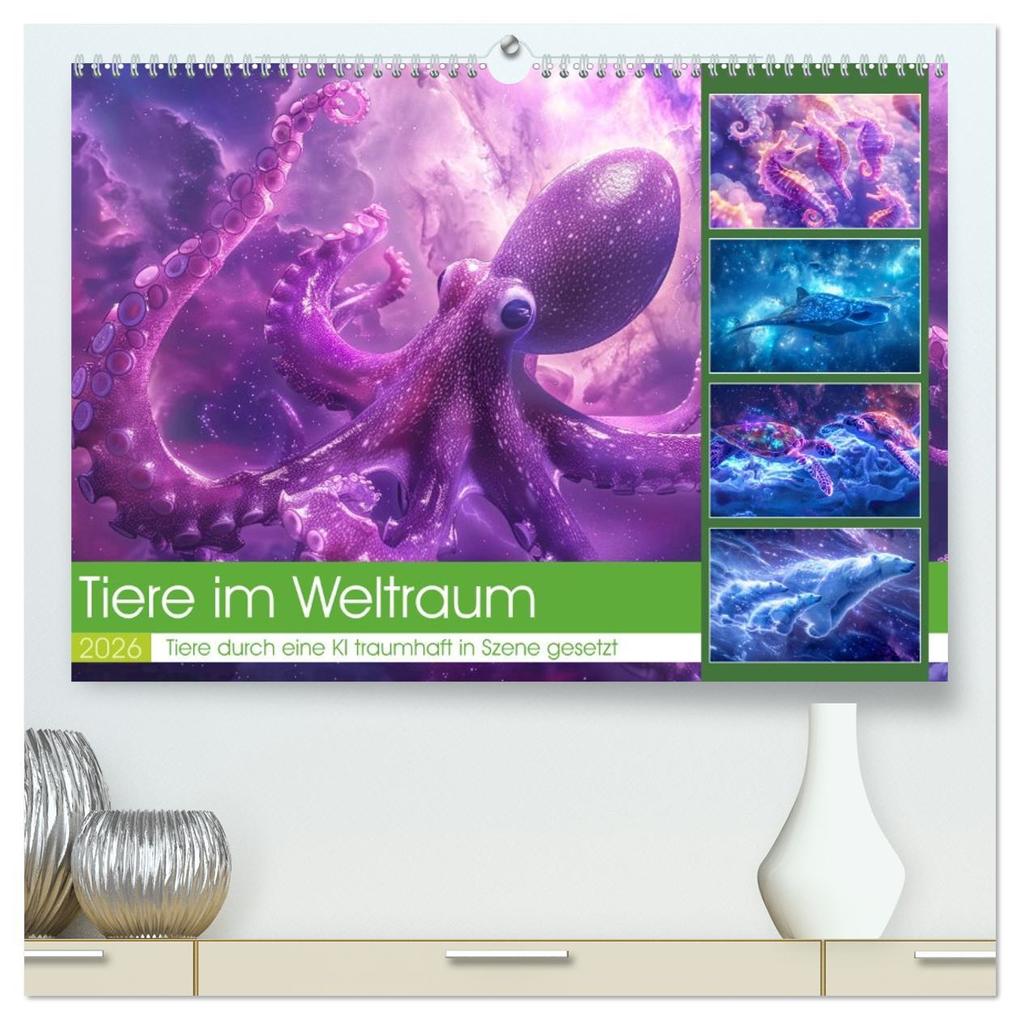 Tiere im Weltraum (hochwertiger Premium Wandkalender 2026 DIN A2 quer) Kunstdruck in Hochglanz