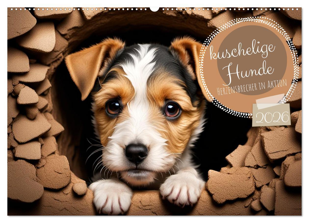 Kuschelige Hunde - kleine Herzensbrecher in Aktion (Wandkalender 2026 DIN A2 quer) CALVENDO Monatskalender