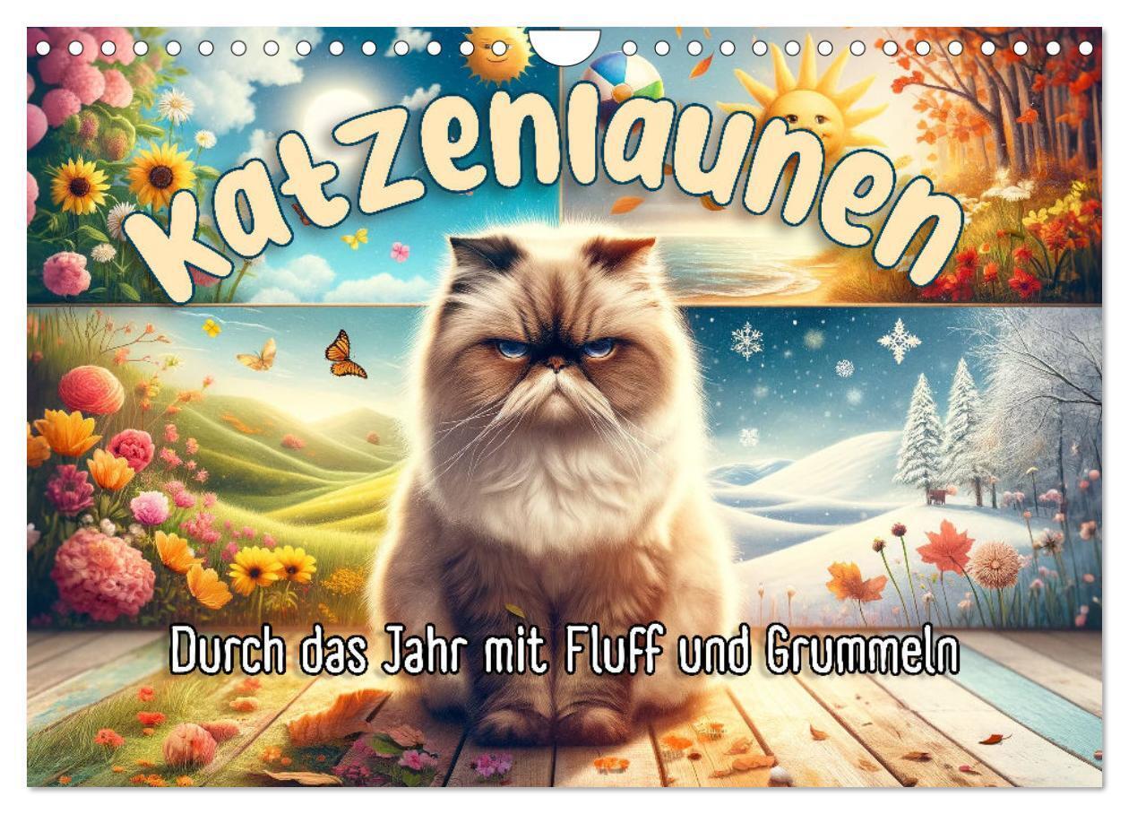 Katzenlaunen - Durch das Jahr mit Fluff und Grummeln (Wandkalender 2026 DIN A4 quer) CALVENDO Monatskalender