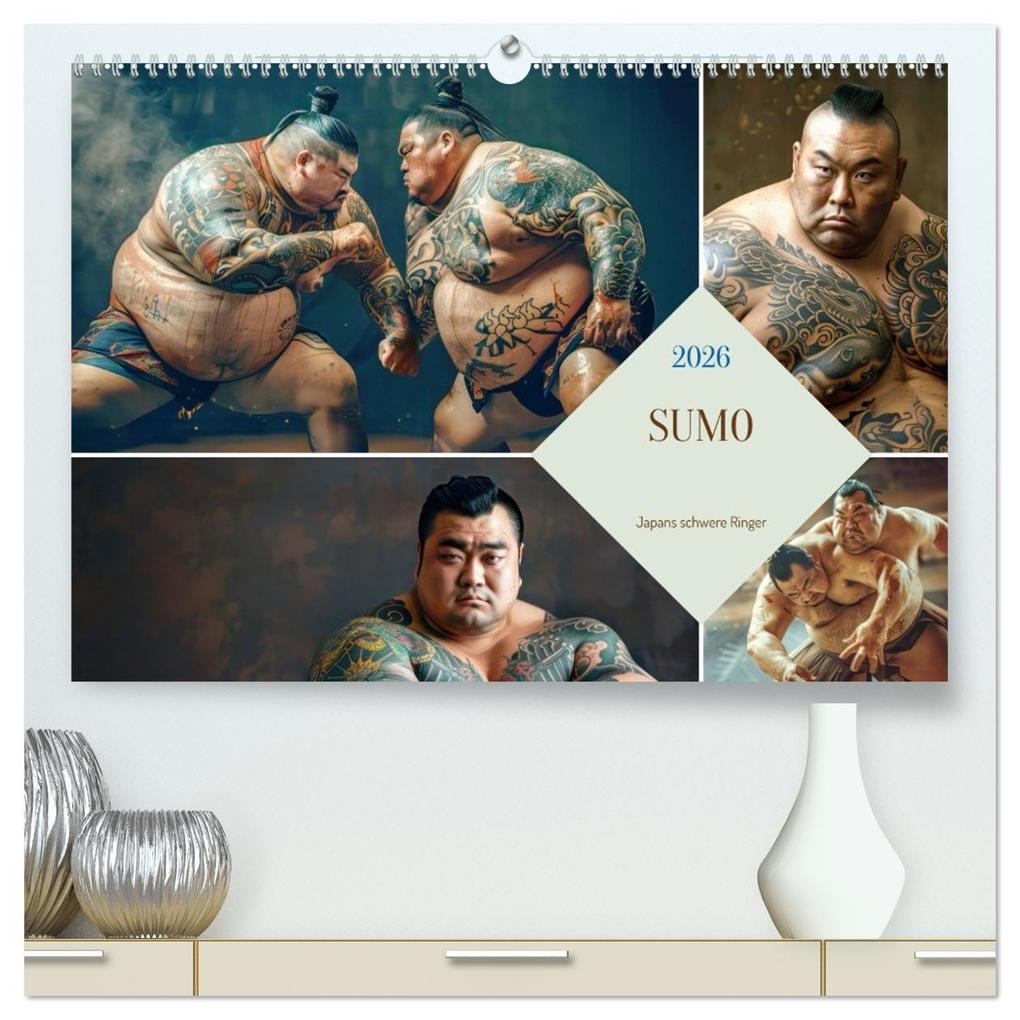 Sumo - Japans schwere Ringer (hochwertiger Premium Wandkalender 2026 DIN A2 quer) Kunstdruck in Hochglanz