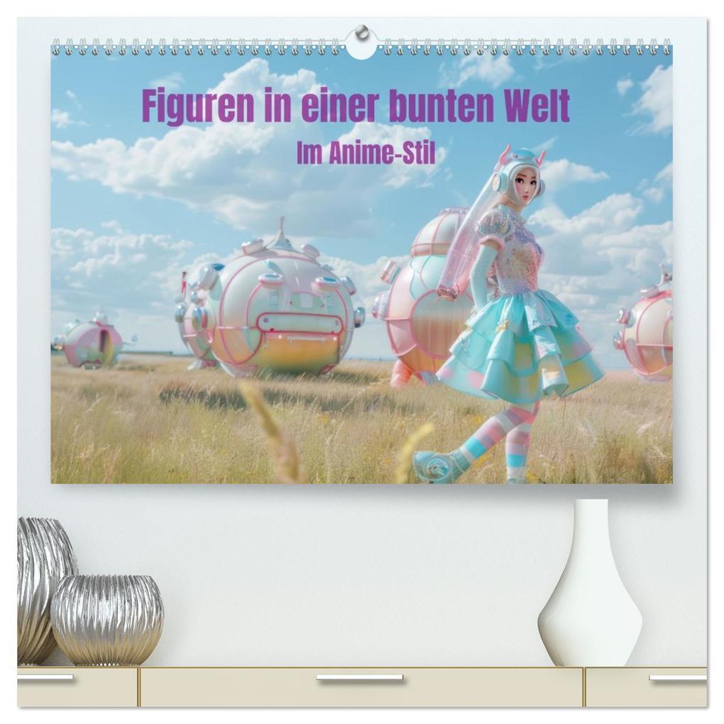 Figuren in einer bunten Welt - Im Anime-Stil (hochwertiger Premium Wandkalender 2026 DIN A2 quer) Kunstdruck in Hochglanz