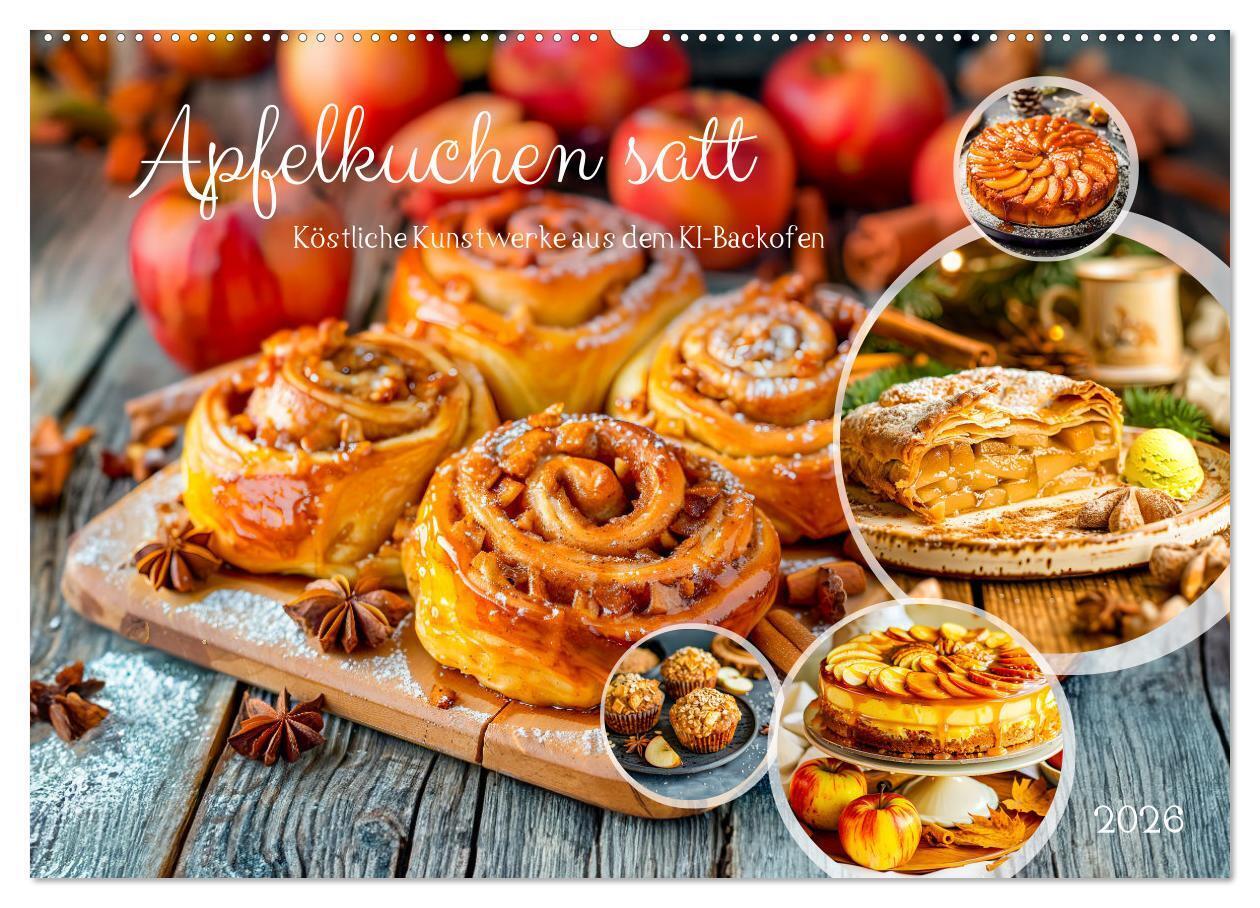 Apfelkuchen satt - Köstliche Kunstwerke aus dem KI-Backofen (Wandkalender 2026 DIN A2 quer) CALVENDO Monatskalender