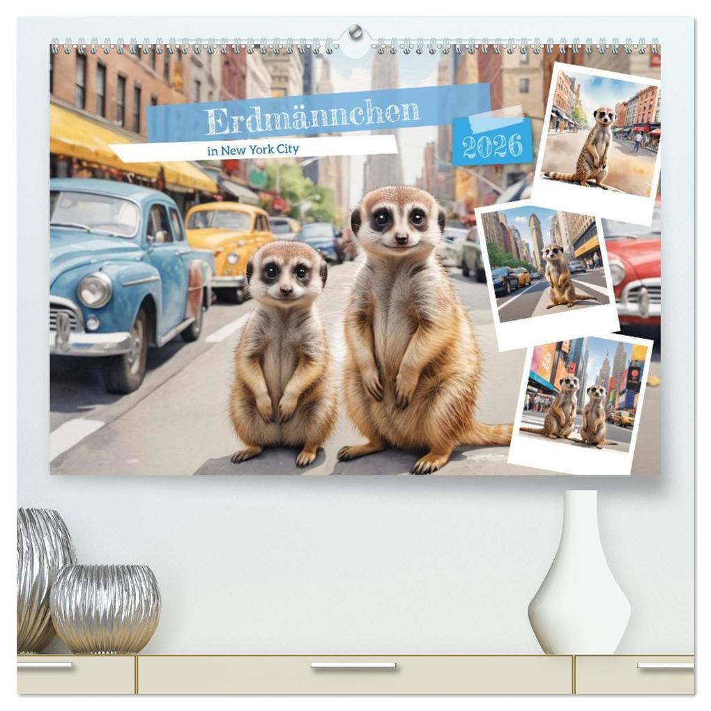Erdmännchen in New York City (hochwertiger Premium Wandkalender 2026 DIN A2 quer) Kunstdruck in Hochglanz