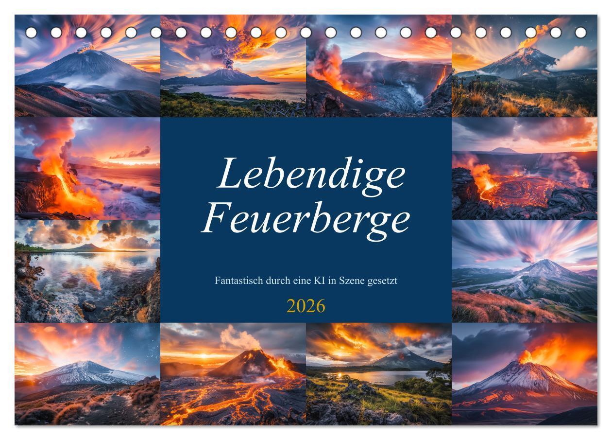 Lebendige Feuerberge - Fantastisch durch eine KI in Szene gesetzt (Tischkalender 2026 DIN A5 quer) CALVENDO Monatskalender