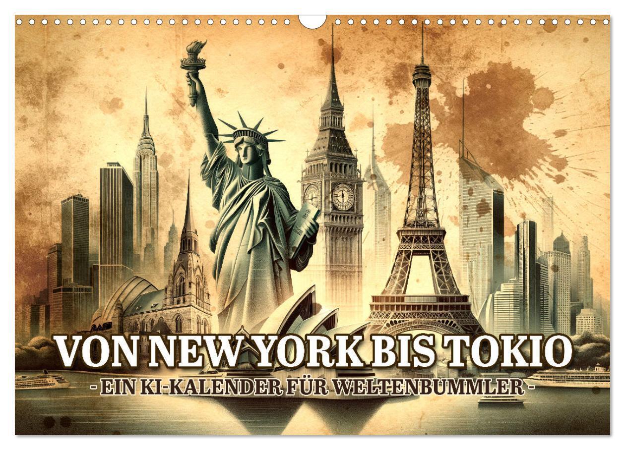 Von New York bis Tokio - Ein KI-Kalender für Weltenbummler (Wandkalender 2026 DIN A3 quer) CALVENDO Monatskalender