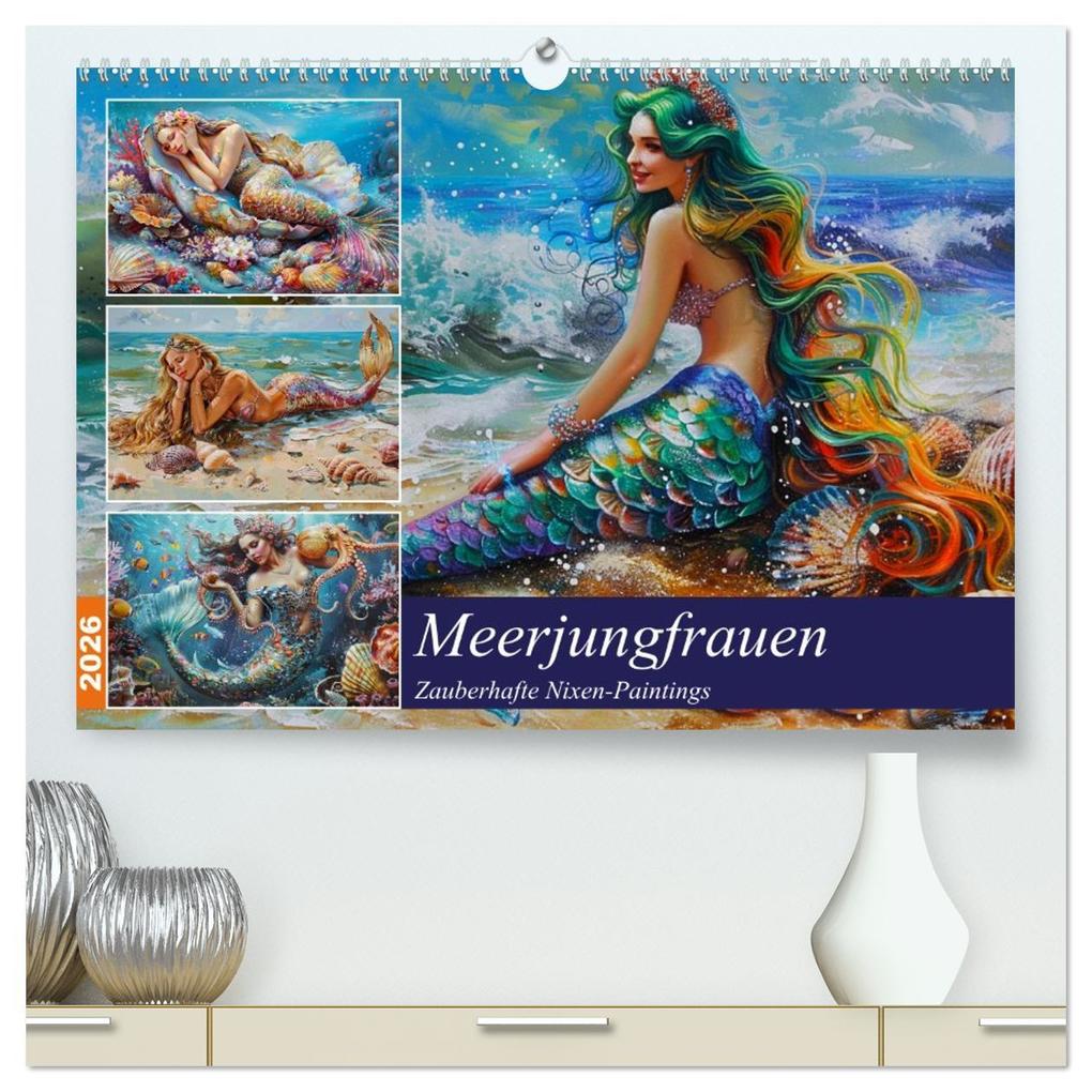 Meerjungfrauen. Zauberhafte Nixen-Paintings (hochwertiger Premium Wandkalender 2026 DIN A2 quer) Kunstdruck in Hochglanz