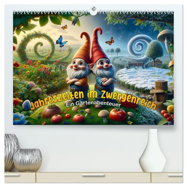Jahreszeiten im Zwergenreich: Ein Gartenabenteuer (hochwertiger Premium Wandkalender 2026 DIN A2 quer) Kunstdruck in Hochglanz