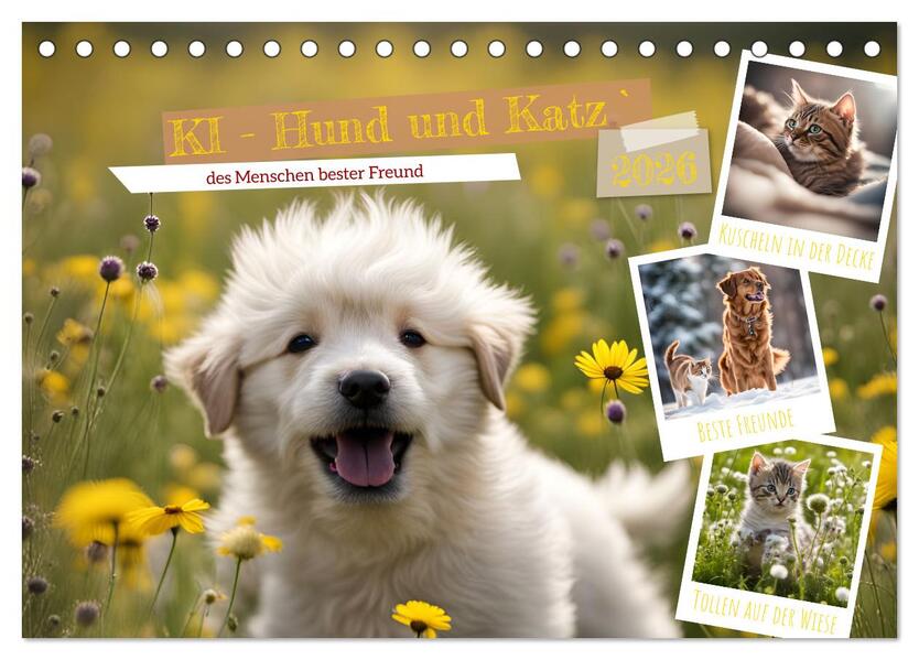 KI - Hund und Katz `des Menschen bester Freund (Tischkalender 2026 DIN A5 quer) CALVENDO Monatskalender