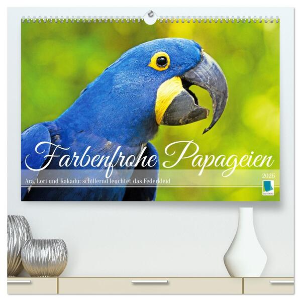 Farbenfrohe Papageien (hochwertiger Premium Wandkalender 2026 DIN A2 quer) Kunstdruck in Hochglanz