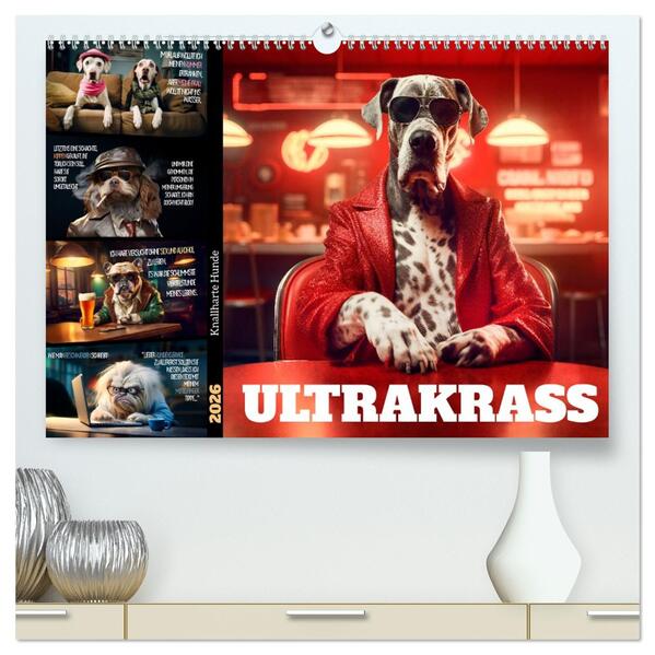 ULTRAKRASS Knallharte Hunde (hochwertiger Premium Wandkalender 2026 DIN A2 quer) Kunstdruck in Hochglanz