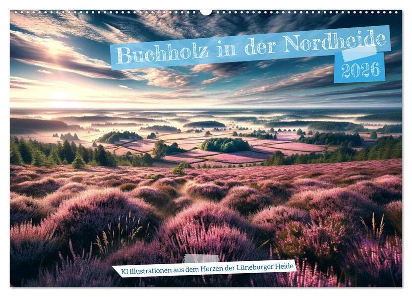 Buchholz i. d. N. - KI Illustrationen aus dem Herzen der Lüneburger Heide (Wandkalender 2026 DIN A2 quer) CALVENDO Monatskalender