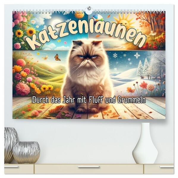 Katzenlaunen - Durch das Jahr mit Fluff und Grummeln (hochwertiger Premium Wandkalender 2026 DIN A2 quer) Kunstdruck in Hochglanz