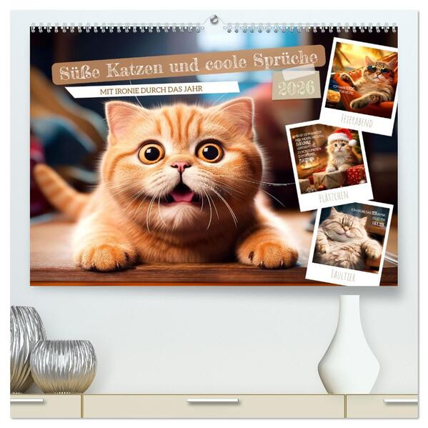 Süße Katzen und coole Sprüche (hochwertiger Premium Wandkalender 2026 DIN A2 quer) Kunstdruck in Hochglanz