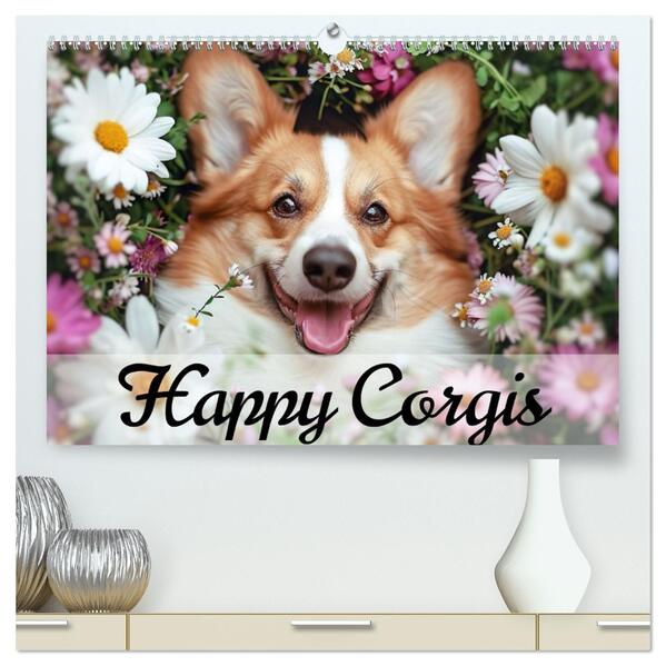 Happy Corgis (hochwertiger Premium Wandkalender 2026 DIN A2 quer) Kunstdruck in Hochglanz