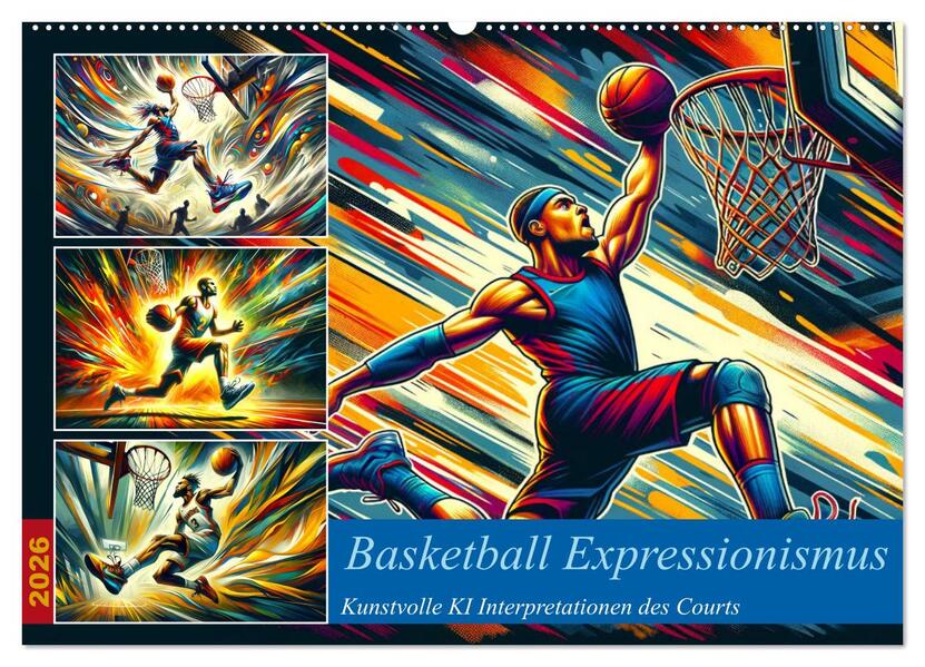 Basketball Expressionismus - Kunstvolle KI Interpretationen des Courts (Wandkalender 2026 DIN A2 quer) CALVENDO Monatskalender