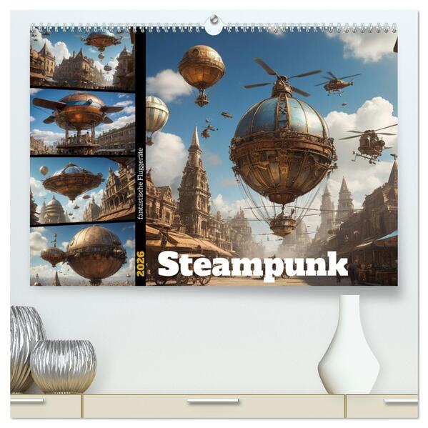 Steampunk - fantastische Fluggeräte (hochwertiger Premium Wandkalender 2026 DIN A2 quer) Kunstdruck in Hochglanz