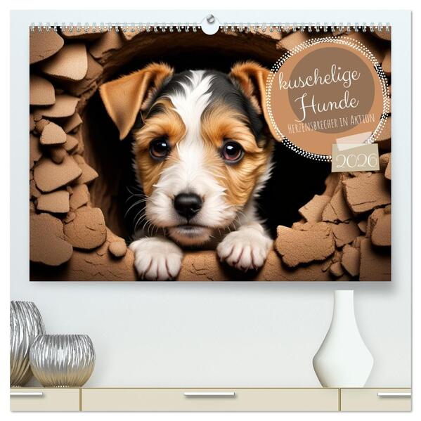 Kuschelige Hunde - kleine Herzensbrecher in Aktion (hochwertiger Premium Wandkalender 2026 DIN A2 quer) Kunstdruck in Hochglanz