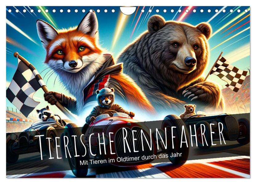 Tierische Rennfahrer - Mit Tieren im Oldtimer durch das Jahr (Wandkalender 2026 DIN A4 quer) CALVENDO Monatskalender
