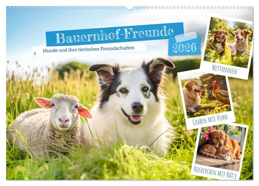 Bauernhof-Freunde - Hunde und ihre tierischen Freundschaften (Wandkalender 2026 DIN A2 quer) CALVENDO Monatskalender