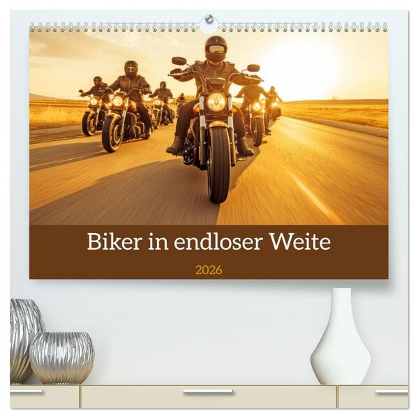 Biker in unendlicher Weite (hochwertiger Premium Wandkalender 2026 DIN A2 quer) Kunstdruck in Hochglanz