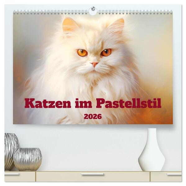Katzen im Pastellstil (hochwertiger Premium Wandkalender 2026 DIN A2 quer) Kunstdruck in Hochglanz