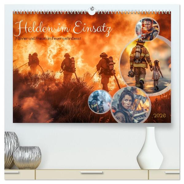 Helden im Einsatz - Männer und Frauen im Feuerwehrdienst (hochwertiger Premium Wandkalender 2026 DIN A2 quer) Kunstdruck in Hochglanz