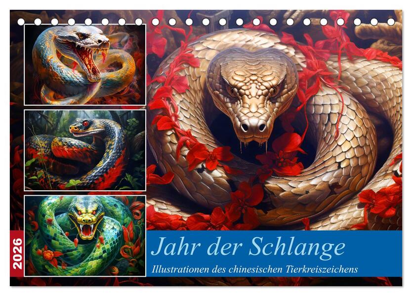 Jahr der Schlange - Illustrationen des chinesischen Tierkreiszeichens (Tischkalender 2026 DIN A5 quer) CALVENDO Monatskalender