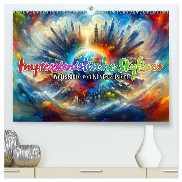 Impressionistische Skylines - Weltstädte von KI visualisiert (hochwertiger Premium Wandkalender 2026 DIN A2 quer) Kunstdruck in Hochglanz