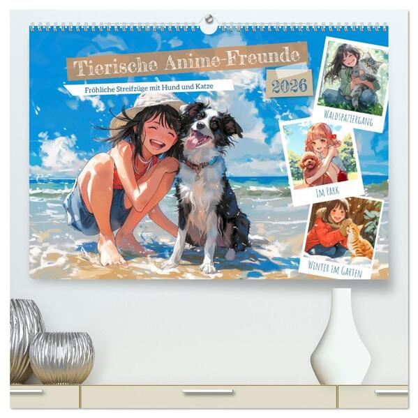 Tierische Anime-Freunde - Fröhliche Streifzüge mit Hund und Katze (hochwertiger Premium Wandkalender 2026 DIN A2 quer) Kunstdruck in Hochglanz