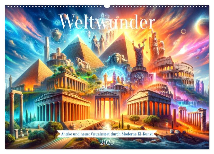 Weltwunder: Antike und neue: Visualisiert durch Moderne KI-Kunst (Wandkalender 2026 DIN A2 quer) CALVENDO Monatskalender