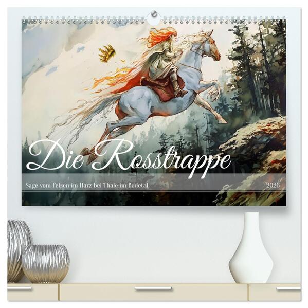 Die Rosstrappe - Sage vom Felsen im Harz bei Thale im Bodetal (hochwertiger Premium Wandkalender 2026 DIN A2 quer) Kunstdruck in Hochglanz