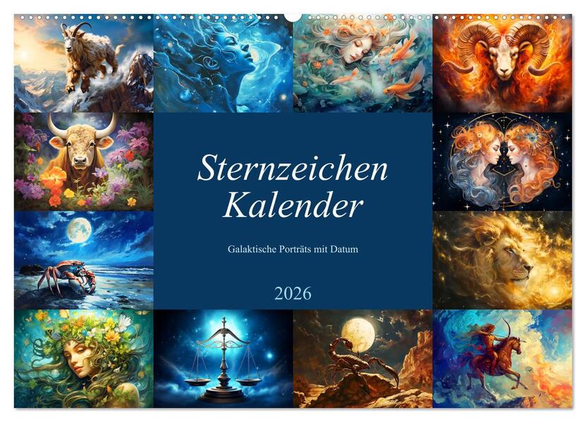 Sternzeichen-Kalender - Galaktische Porträts mit Datum (Wandkalender 2026 DIN A2 quer) CALVENDO Monatskalender