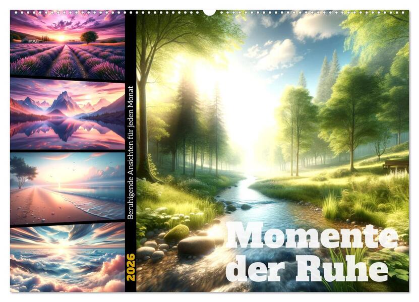 Momente der Ruhe - Beruhigende Ansichten für jeden Monat (Wandkalender 2026 DIN A2 quer) CALVENDO Monatskalender