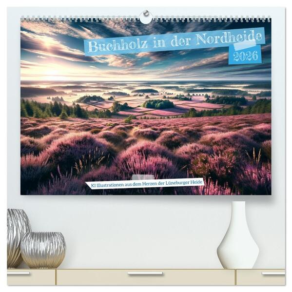 Buchholz i. d. N. - KI Illustrationen aus dem Herzen der Lüneburger Heide (hochwertiger Premium Wandkalender 2026 DIN A2 quer) Kunstdruck in Hochglanz