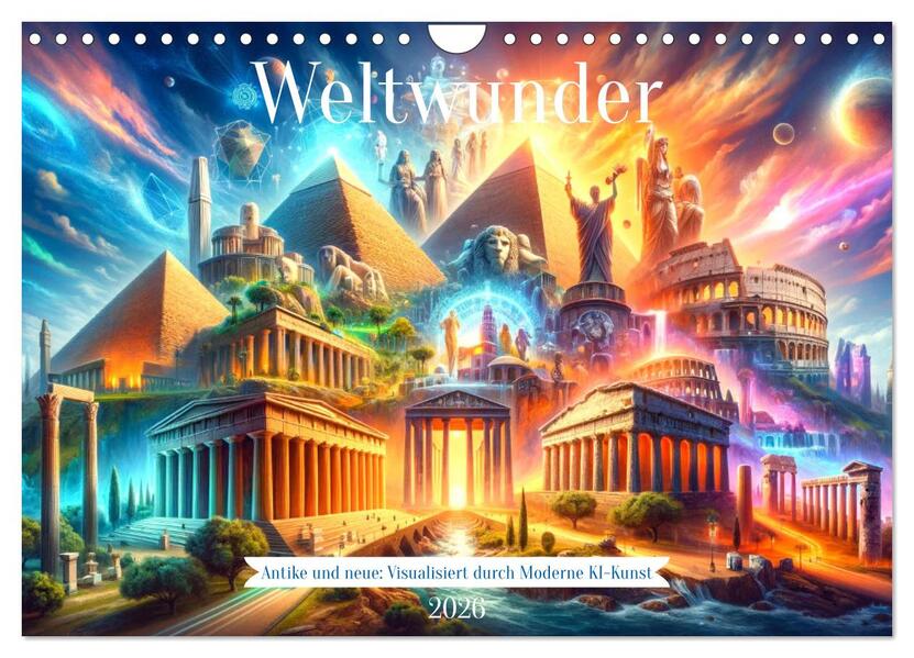 Weltwunder: Antike und neue: Visualisiert durch Moderne KI-Kunst (Wandkalender 2026 DIN A4 quer) CALVENDO Monatskalender
