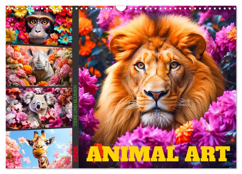 Animal Art - Tiere und Blumen (Wandkalender 2026 DIN A3 quer) CALVENDO Monatskalender