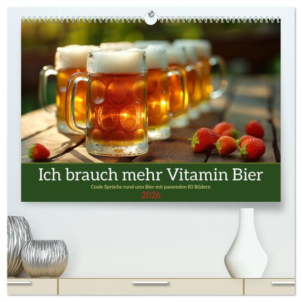 Ich brauch mehr Vitamin Bier (hochwertiger Premium Wandkalender 2026 DIN A2 quer) Kunstdruck in Hochglanz