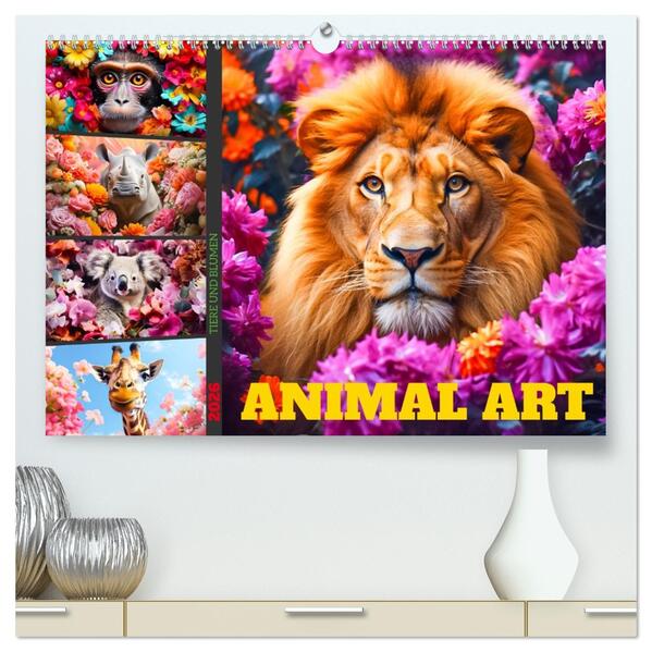 Animal Art - Tiere und Blumen (hochwertiger Premium Wandkalender 2026 DIN A2 quer) Kunstdruck in Hochglanz