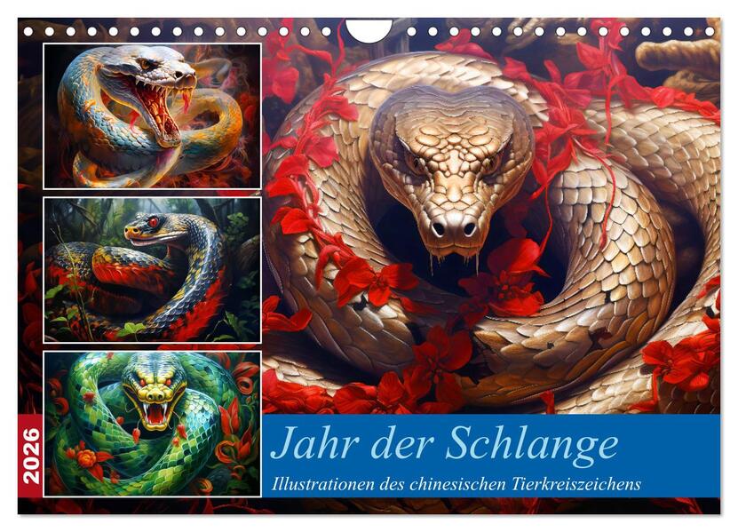 Jahr der Schlange - Illustrationen des chinesischen Tierkreiszeichens (Wandkalender 2026 DIN A4 quer) CALVENDO Monatskalender