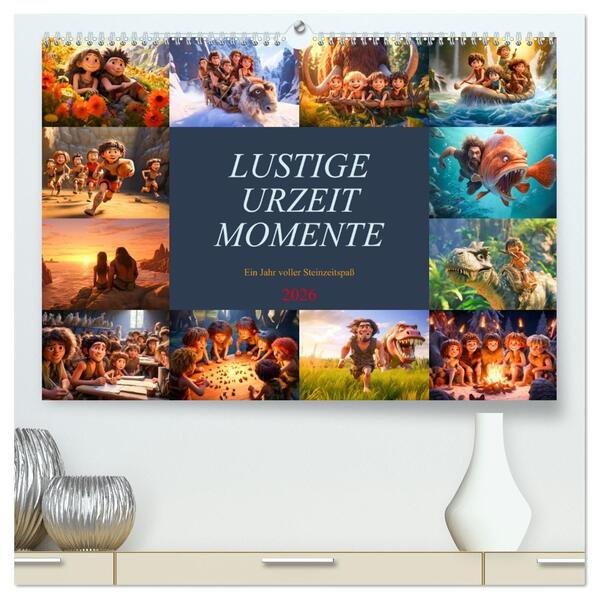 Lustige Urzeit Momente - Ein Jahr voller Steinzeitspaß (hochwertiger Premium Wandkalender 2026 DIN A2 quer) Kunstdruck in Hochglanz