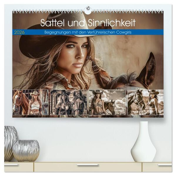 Sattel und Sinnlichkeit - Begegnungen mit den Verführerischen Cowgirls (hochwertiger Premium Wandkalender 2026 DIN A2 quer) Kunstdruck in Hochglanz