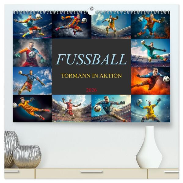Fussball - Tormann in Aktion (hochwertiger Premium Wandkalender 2026 DIN A2 quer) Kunstdruck in Hochglanz