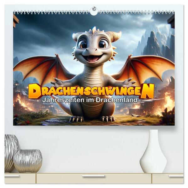 Drachenschwingen: Jahreszeiten im Drachenland (hochwertiger Premium Wandkalender 2026 DIN A2 quer) Kunstdruck in Hochglanz