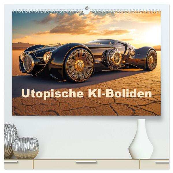 Utopische KI-Boliden (hochwertiger Premium Wandkalender 2026 DIN A2 quer) Kunstdruck in Hochglanz