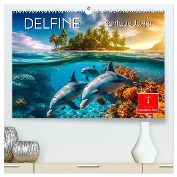 Delfine - schlaue Jäger (hochwertiger Premium Wandkalender 2026 DIN A2 quer) Kunstdruck in Hochglanz