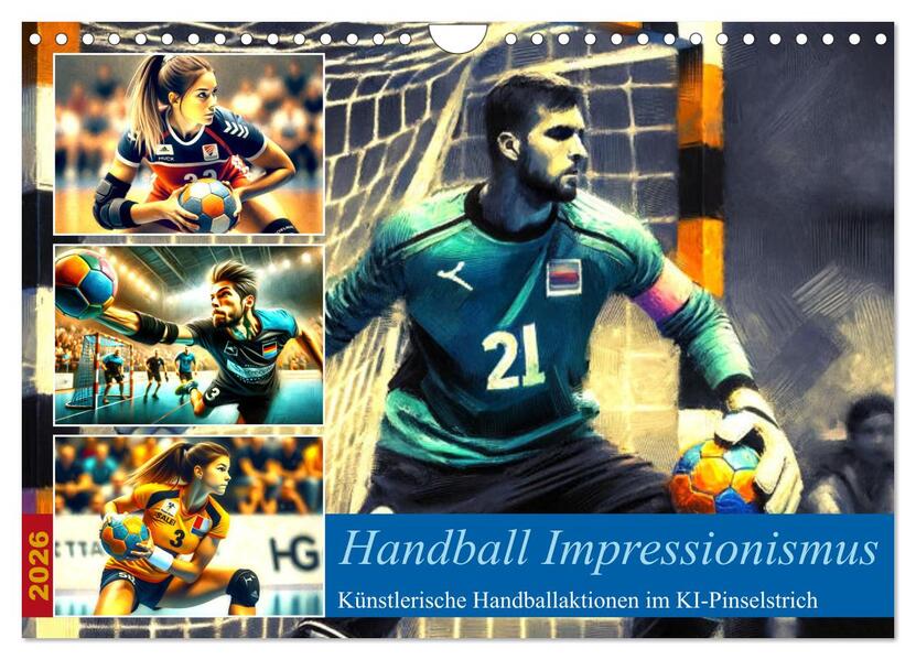 Handball Impressionismus Künstlerische Handballaktionen im KI-Pinselstrich (Wandkalender 2026 DIN A4 quer) CALVENDO Monatskalender