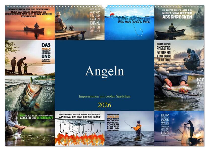 Angeln - Impressionen mit coolen Sprüchen (Wandkalender 2026 DIN A2 quer) CALVENDO Monatskalender