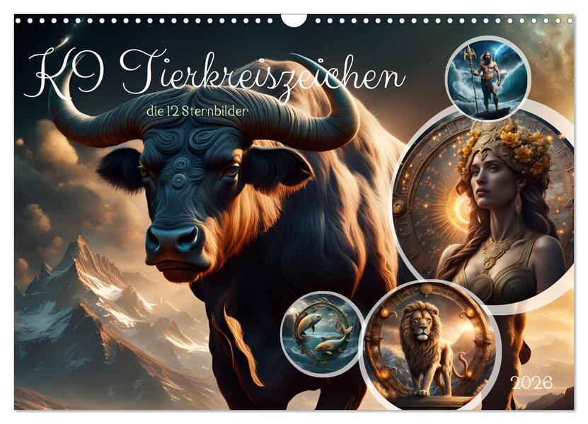 KI Tierkreiszeichen (Wandkalender 2026 DIN A3 quer) CALVENDO Monatskalender