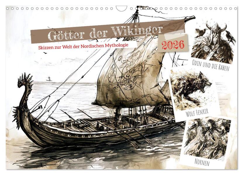 Götter der Wikinger - Skizzen zur Welt der Nordischen Mythologie (Wandkalender 2026 DIN A3 quer) CALVENDO Monatskalender